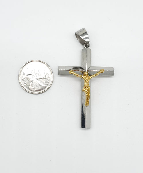 SP-256, Stainless Steel Cross Pendant with Jesus- Silver color