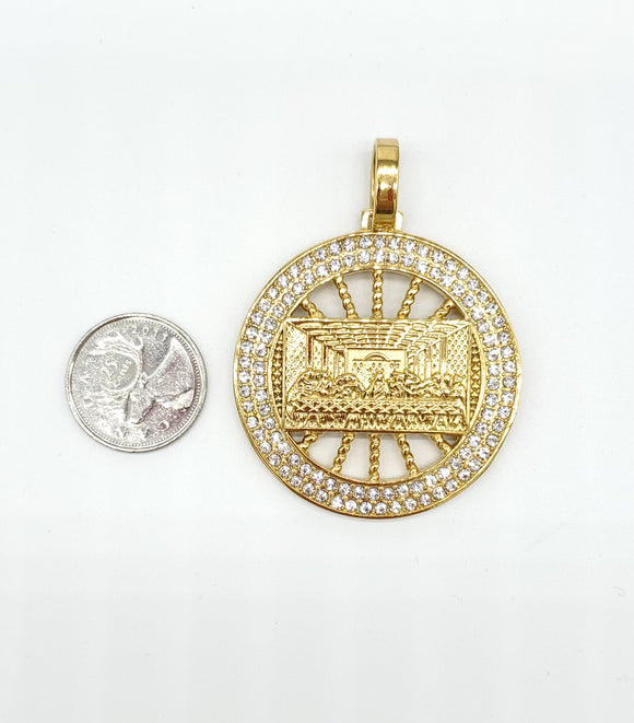 SP-1132, Stainless Steel Last Supper Pendant-gold or silver color, 47mm round, 65mm high, 4mm thick