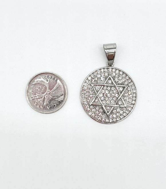 SP-1038, Stainless Steel Bling Bling David Star Pendant - Silver Color