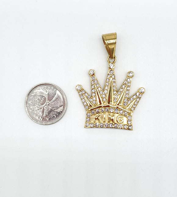 SP-1124, Stainless Steel King Crown Pendant-gold or silver, 40mm width, 55mm high, 2.5mm thick