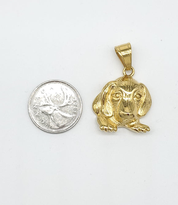 SP-1139, Stainless Steel Dog Head Pendant-Gold color, 27mm width, 40mm high, 9mm thick