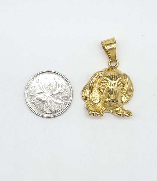 SP-1139, Stainless Steel Dog Head Pendant-Gold color, 27mm width, 40mm high, 9mm thick