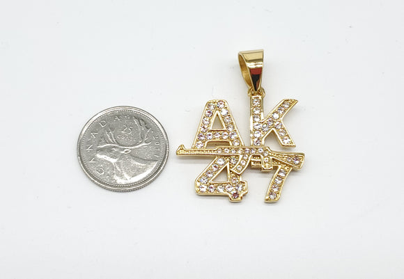 SP-963, Stainless Steel AK-47 Gun Pendant- gold or silver color, 48mm width, 42mm high, 2.5mm thick