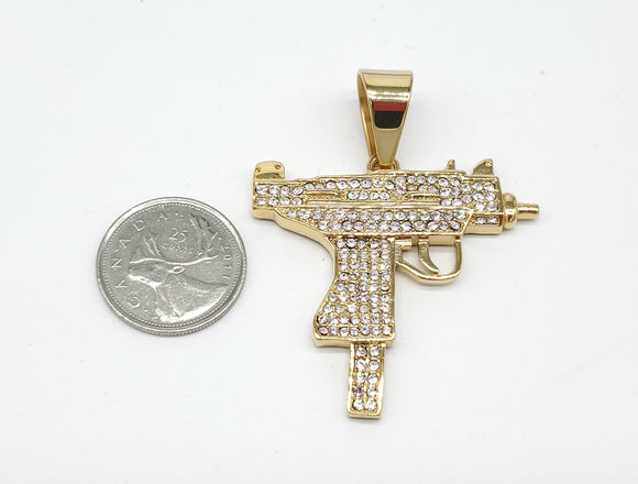 SP-822, Stainless Steel Uzi Gun Pendant- gold or silver color, 55mm width, 60mm high, 4mm thick