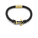 LBM-480,Stainless Steel Anchor Megnetic Leather Bracelet-gold or silver color, Width-6mm,Length-8''