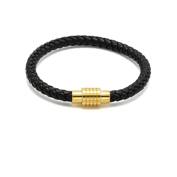 LBM-489, Stainless Steel Magnet Link Leather Bracelet-gold or silver color