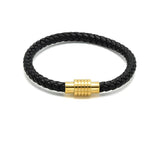 LBM-489, Stainless Steel Magnet Link Leather Bracelet-gold or silver color