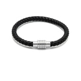 LBM-489, Stainless Steel Magnet Link Leather Bracelet-gold or silver color