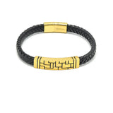 LBM-498,Stainless Steel Leather Bracelet- silver black color, Width-7mm,Length-8''