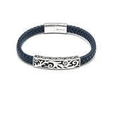 LBM-503,Stainless Steel Leather Bracelet-Blue or Black color, Width-8mm, Length-8''