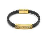 LBM-504,Stainless Steel Greek Key Leather Bracelet-gold color, Width-8mm,Length-8''