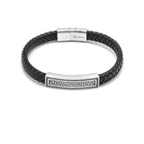 LBM-504,Stainless Steel Greek Key Leather Bracelet-gold color, Width-8mm,Length-8''