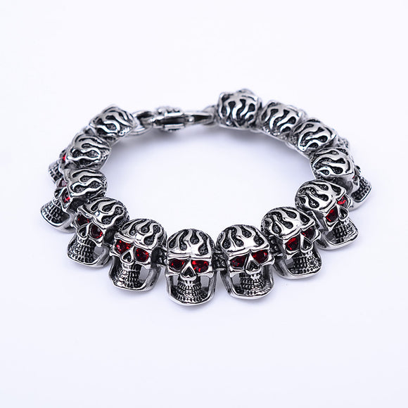 SBM-146, Men Stainless Steel Red Eyes of Skull ,Width-22mm,Length-8.5 inches,11 mm thick