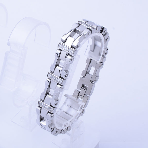 SBM-212, Stainless Steel Cross Bracelet 14mm Width, 8.5 inches Length, 5mm thick