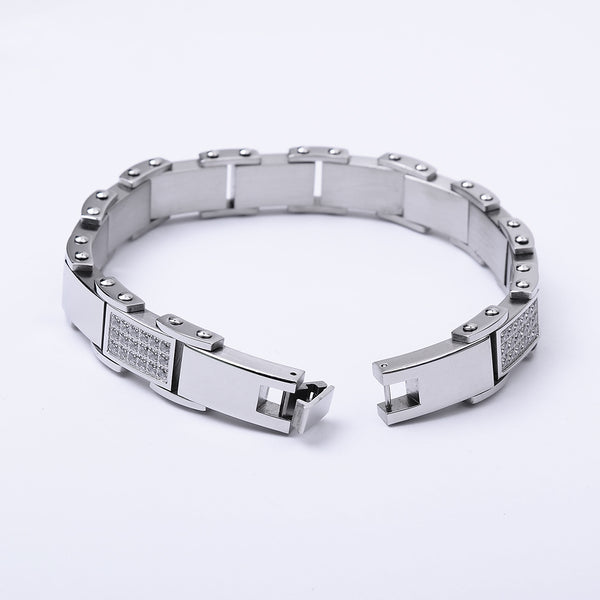 SBM-297, Men Stainless Steel Fancy Bracelet Silver color 11mm width, Length 9''