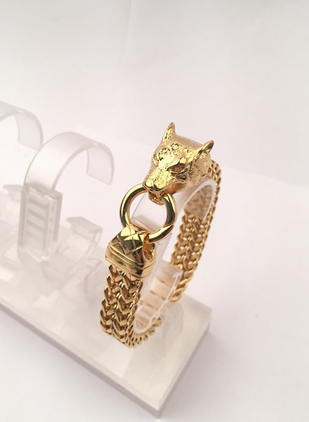 SBM-522, Stainless Steel Wolf Head Bracelet-Width-12mm, Length-8.5'', 5mm thick