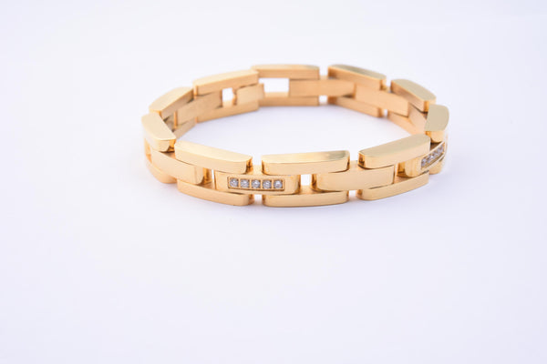 SBM-676, Stainless Steel Icy Bracelet, gold or silver color-Width-11mm,Length-8.5'', 5mm thick