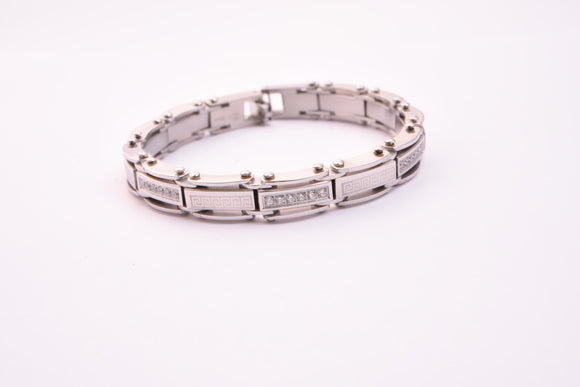 SBM-678, Men Stainless Steel Fancy Bracelet silver color-Width-9mm,Length-8.5'',5mm thick