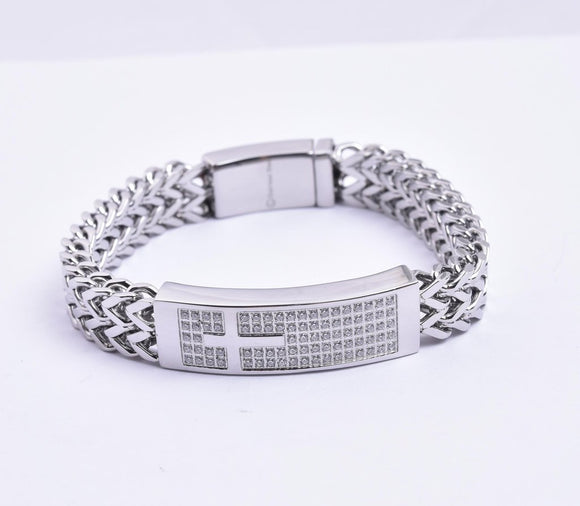 SBM-718, Men Stainless Steel Cross Bracelet Silver Color- Width-12mm, Length-8.5'',6mm thick