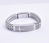 SBM-718, Men Stainless Steel Cross Bracelet Silver Color- Width-12mm, Length-8.5'',6mm thick