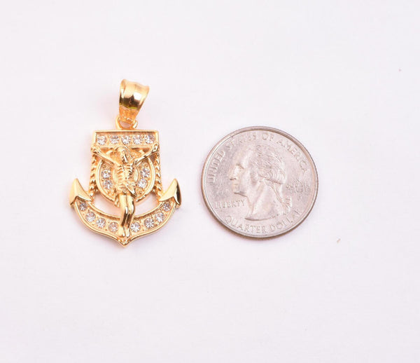 SP-1006,Stainless Steel Anchor with Jesus Pendant - gold or silver color, 17mm width, 37mm high, 5mm thick
