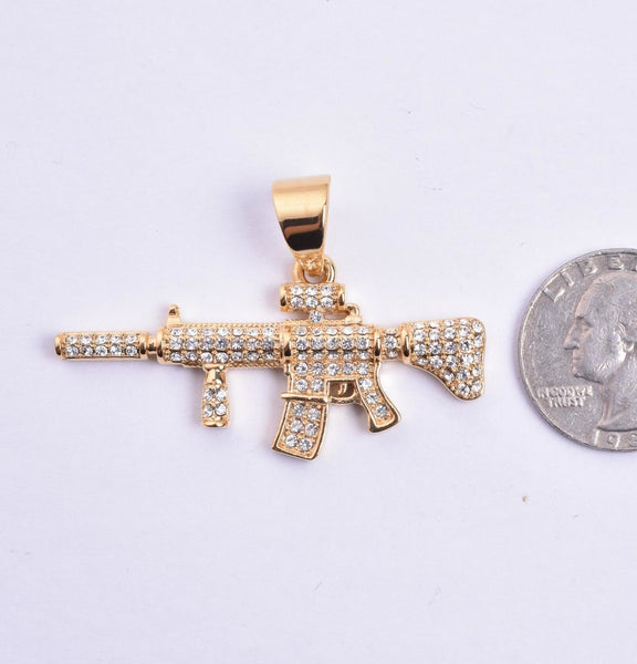 SP-1059,Stainless Steel AK-47 Rifle pendant-gold or silver color, 50mm width, 35mm high, 5mm thick