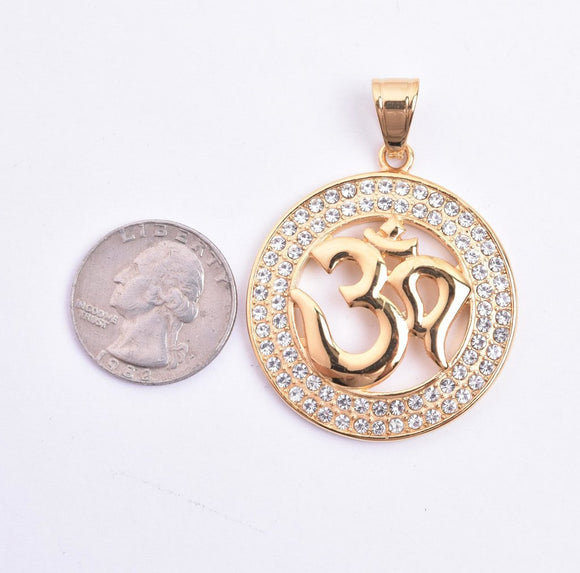 SP-1074, Stainless Steel Icy Om Symbol Pendant-gold color