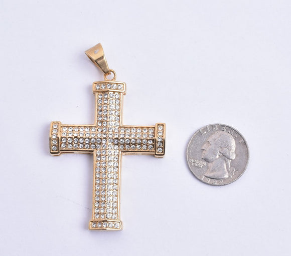 SP-1106,Stainless Steel Icy Cross Pendant-gold color, 45mm width, 75mm high, 7mm thick