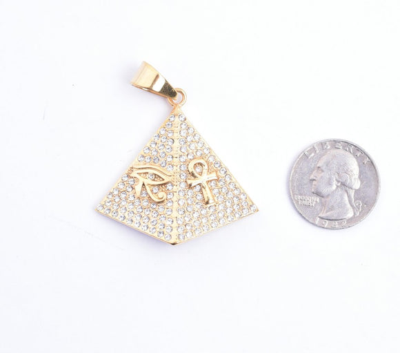 SP-1110, Stainless Steel Ankh and Triangular Prism Eyes Pendant-silver color