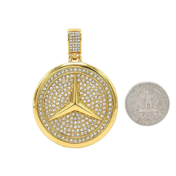 SP-1164, Stainless Steel Mercedes Pendant -gold or silver, 55mm width, 65mm high, 5mm thick