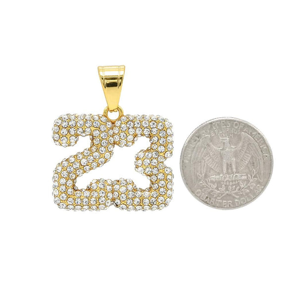 SP-1167,Stainless Steel number 23 Pendant-Gold color, 30mm width, 35mm high, 4mm thick