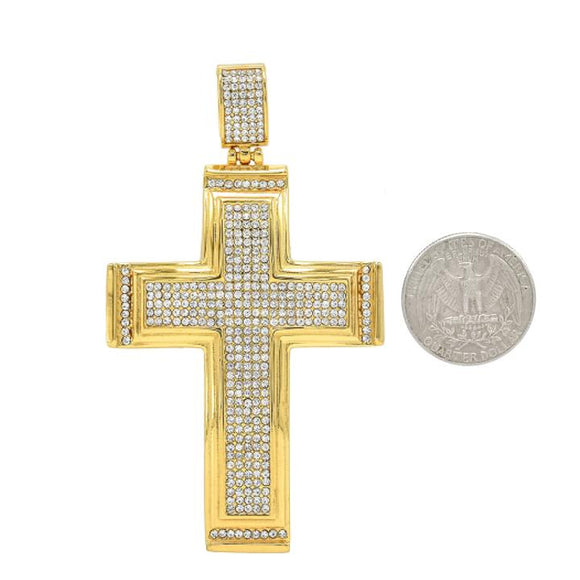 SP-1185, Stainless Steel Big Icy Cross Pendant- gold or silver color