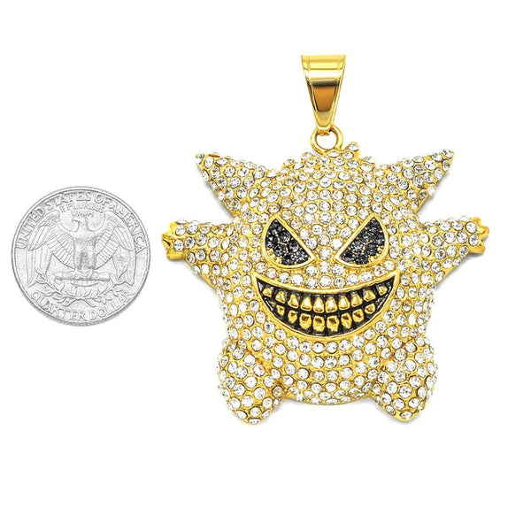 SP-1213, Stainless Steel Pokemon Gengar Pendant-Gold black, 55mm width, 65mm high, 15mm thick