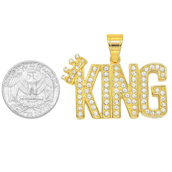 SP-1215,Stainless Steel KING Words Pendant-gold or silver, 45mm width, 35mm high, 3mm thick