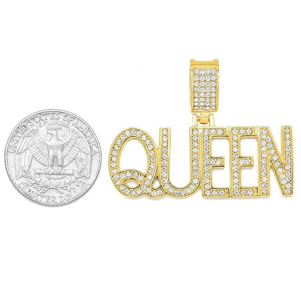 SP-1243, Stainless Steel "Queen" word Pendant-Gold or Silver color, 47mm width, 35mm high, 2.5mm thick