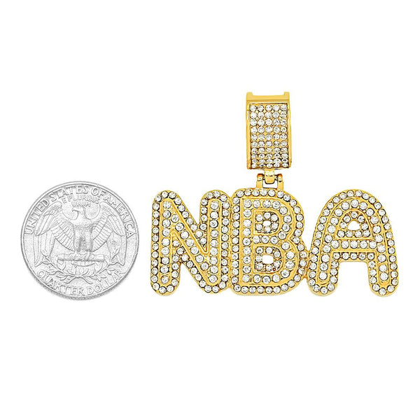 SP-1309, Stainless Steel "NBA" Sign Pendant-gold or silver color- 50mm width, 40mm high, 2.5mm thick