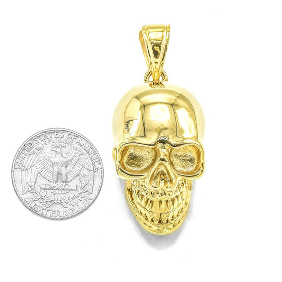 SP-599, Stainless Steel Skull Pendant, gold or silver color, 23mm width, 55mm high, 30mm thick