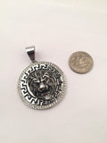 SP-722, Stainless Steel Lion Head Pendant-silver color, 35mm round, 50mm high, 10mm high