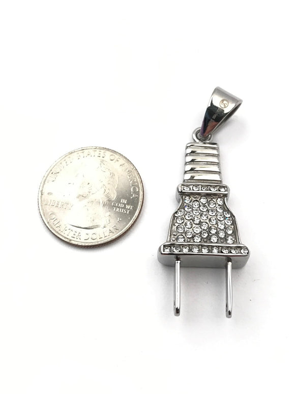 SP-794, Stainless Steel Plug Pendant-Silver color, 19mm width, 55mm high, 14mm thick