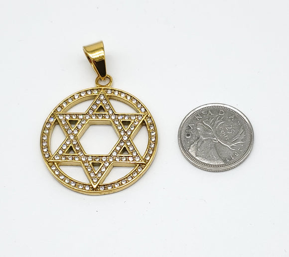 SP-849, Stainless Steel David Star Pendant - gold or silver color, 40mm width, 55mm high, 2mm thick