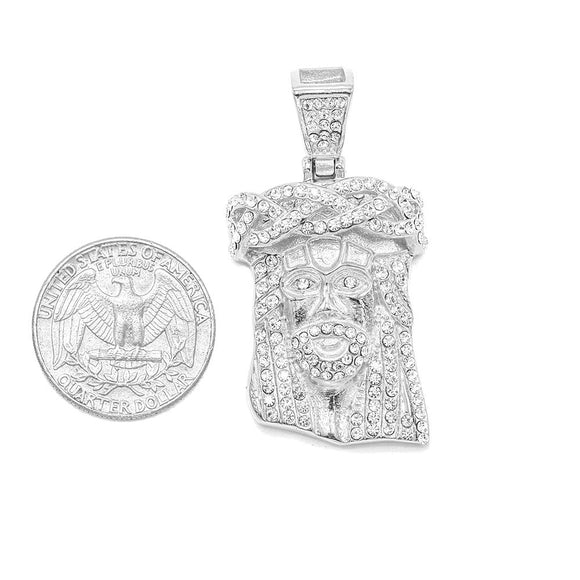 SP 1-58, Stainless Steel Icy Jesus head Pendant- gold or silver, 30mm width, 55mm high, 12mm thick