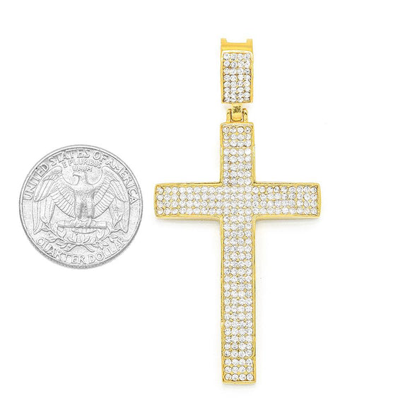 SP 1-82, Stainless Steel Icy Cross Pendant-gold or silver color, 35mm width, 70mm high, 4mm thick