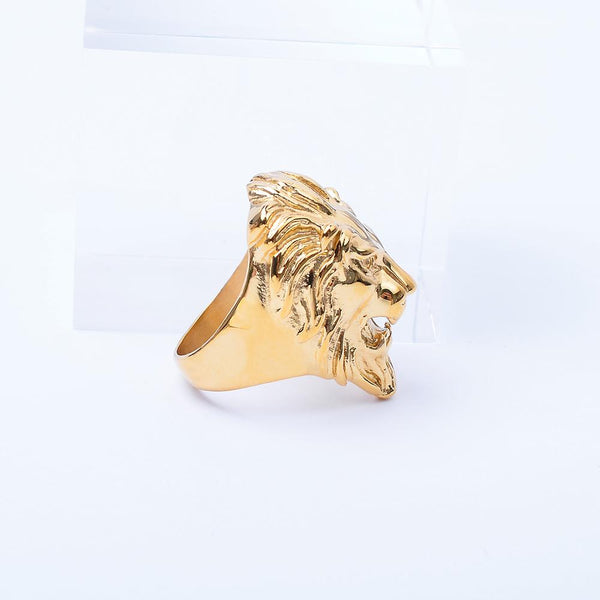 SRM-12,Stainless Steel Hit Hop Lion Head Ring-gold or silver color, 30mm X 25mm Width, 15mm Thick