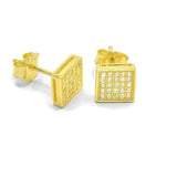 STEM-05, Men 925 Sterling Silver Push Back Stud Earrings-7mm Square Gold color