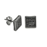 STEM-06, Men 925 Sterling Silver Push Back Stud Earrings-9mm Square Gold or Silver Color