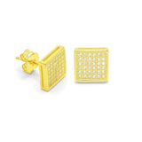 STEM-06, Men 925 Sterling Silver Push Back Stud Earrings-9mm Square Gold or Silver Color