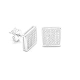 STEM-06, Men 925 Sterling Silver Push Back Stud Earrings-9mm Square Gold or Silver Color