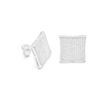 STEM-10, Men 925 Sterling Silver Push Back  Stud Earrings -14mm X 14mm Square