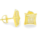 STEM-125, Men 925 Sterling Silver Screw Back Stud Earrings-9MM Square Gold color