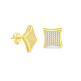 STEM-126, Men 925 Sterling Silver Push Back Stud Earrings -11mm Square Silver Color